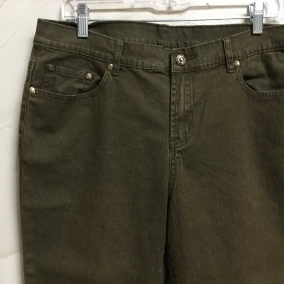 HSN Diane Gilman DG2 Women Size 12P Olive Green Jeans Stretch 5-Pocket Slim Leg - Picture 3 of 7